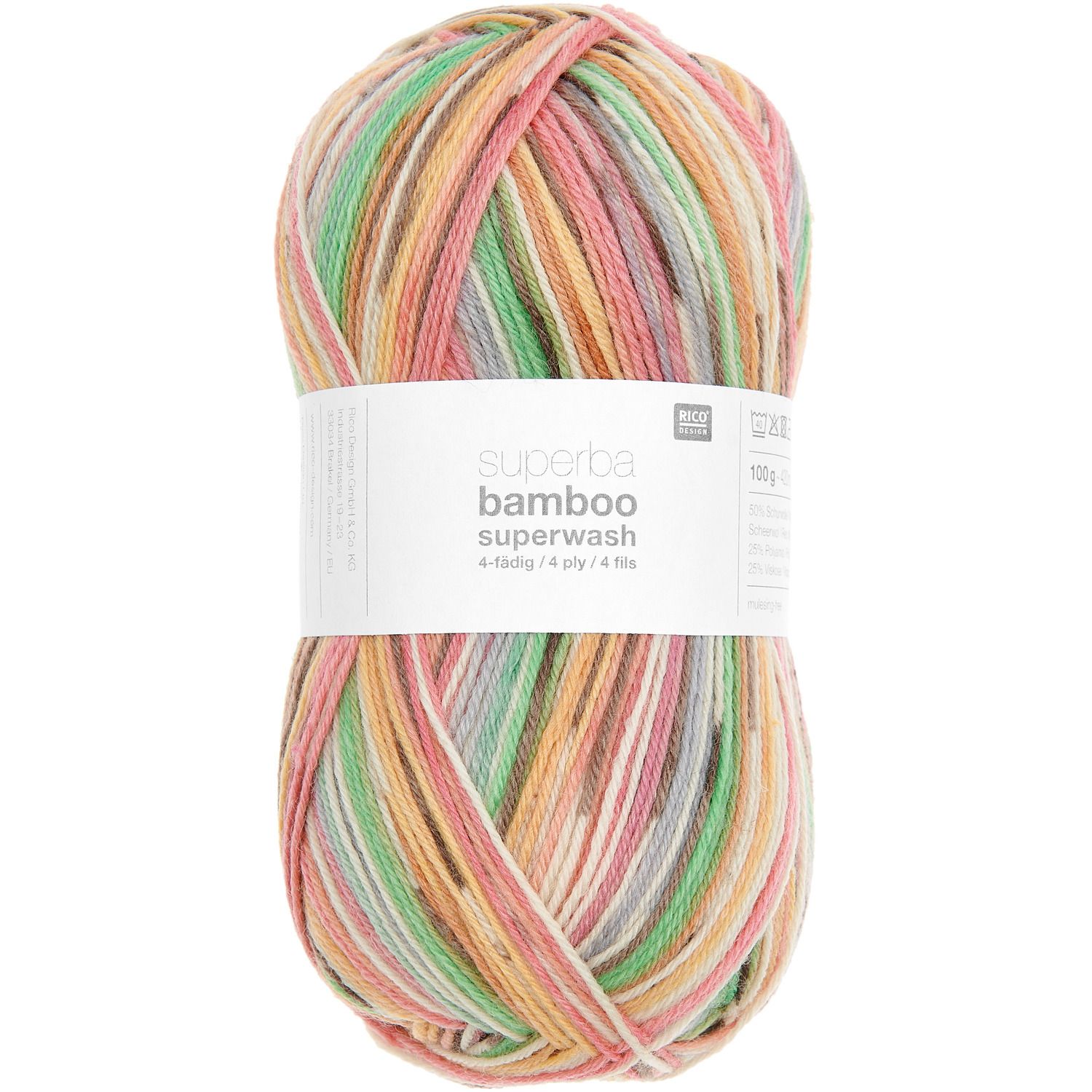 Rico Socks Bamboo Rainbow 4-draads kleur 057 100 gram