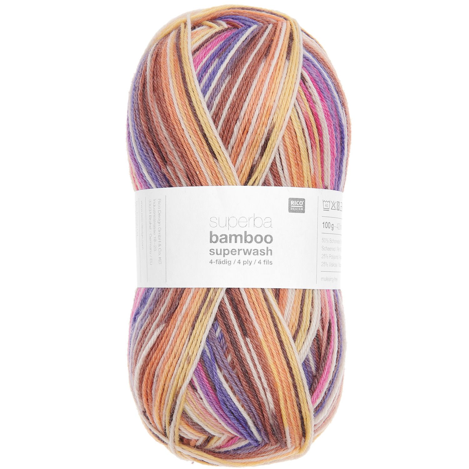 Rico Socks Bamboo Rainbow 4-draads kleur 056 100 gram