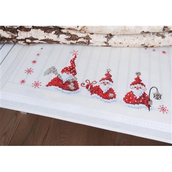Vervaco borduurpakket tafelloper Kerstmannetjes 40 x 100 cm