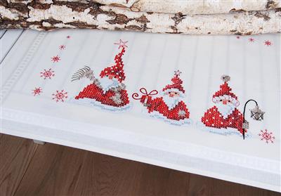 Vervaco borduurpakket tafelloper Kerstmannetjes 40 x 100 cm