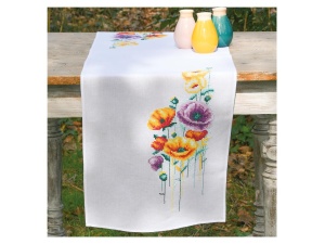 Vervaco borduurpakket tafelloper Klaprozen 38 x 142 cm