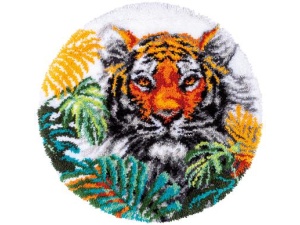 Vervaco Knoopvormtapijt kit Tijger met jungle bladeren doorsnede 67 cm