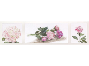 Thea Gouverneur borduurpakket Pioenrozen - Linnen 82 x 19.5 cm