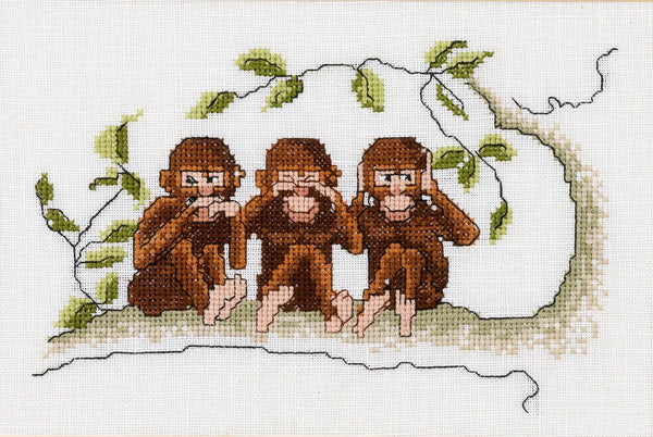 Thea Gouverneur borduurpakket Drie Wijze Apen - Aida 14 x 21 cm