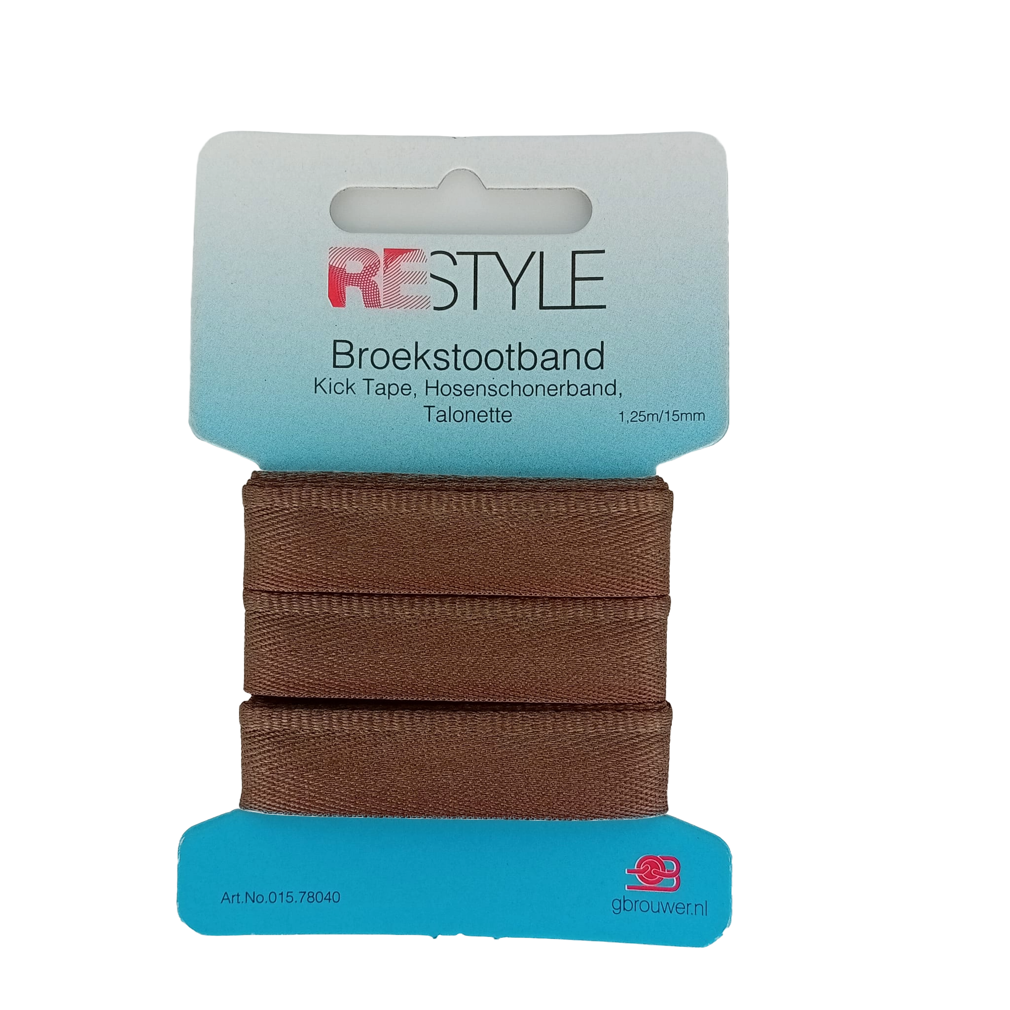 Restyle Broekstootband 1.25 meter 15 mm kleur Bruin 960 100% polyester