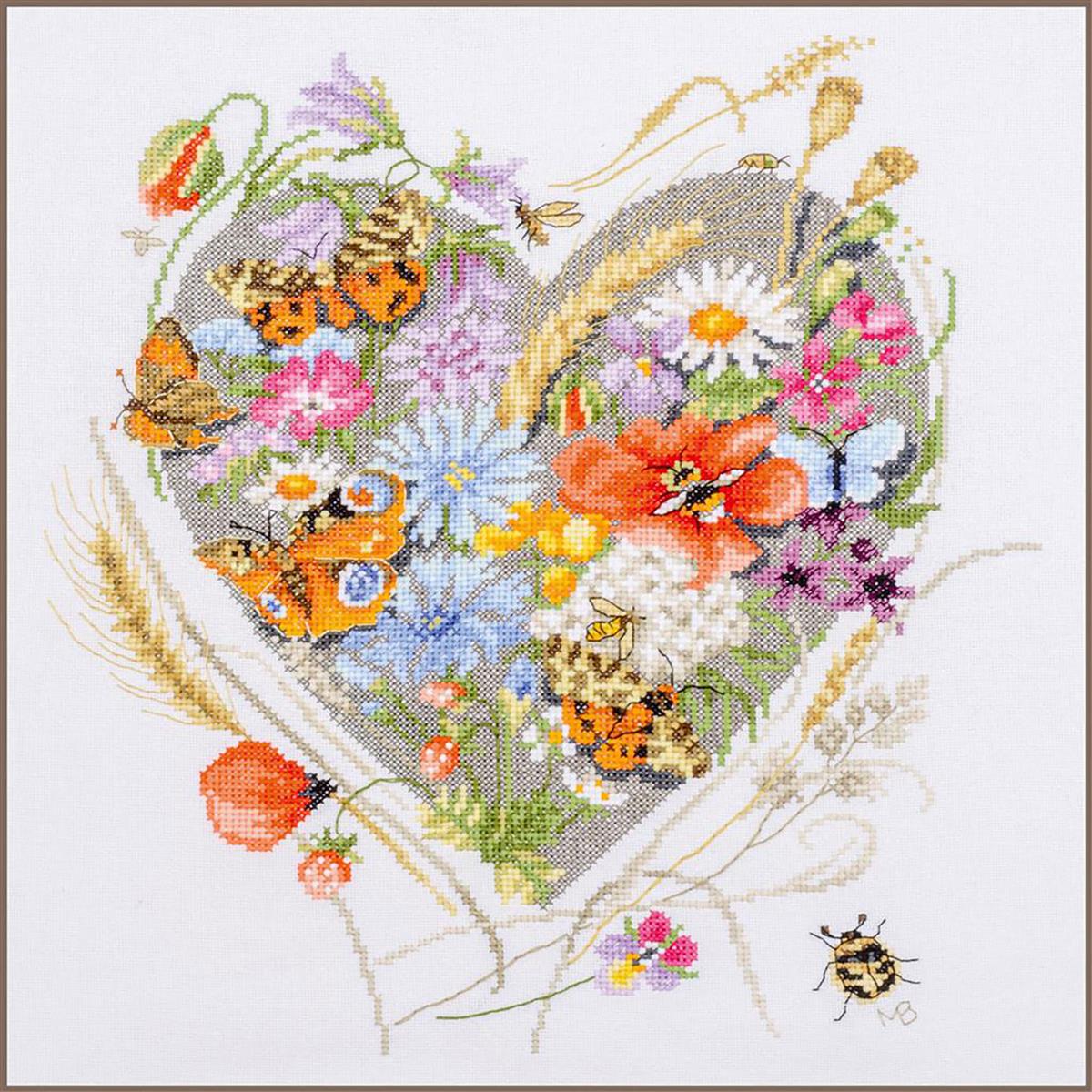 Borduurtelpakket Lanarte Telpakket kit Bloemenhartje 32x35cm PN-0212837