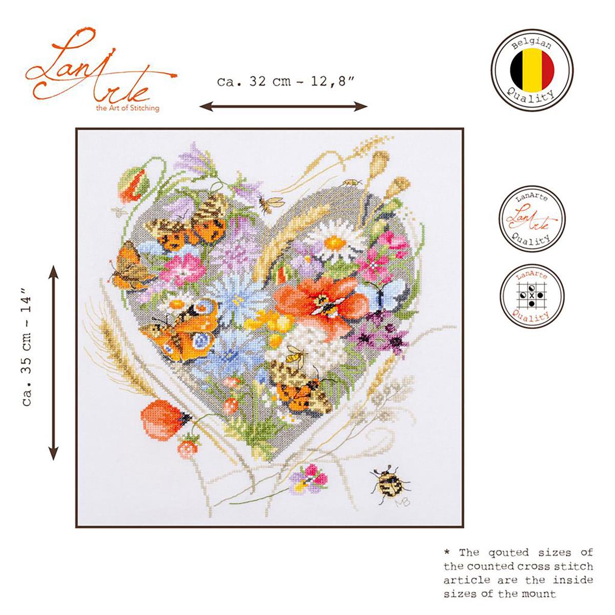 Borduurtelpakket Lanarte Telpakket kit Bloemenhartje 32x35cm PN-0212837