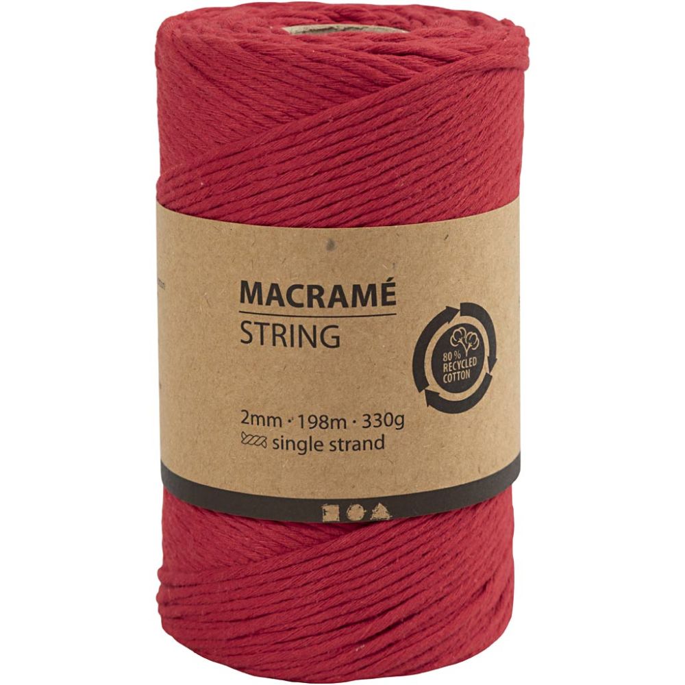 Macramé koord 2 mm kleur rood