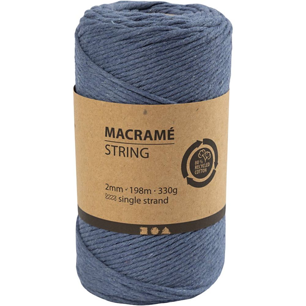 Macramé koord 2 mm kleur blauw