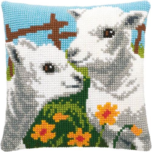 Voorbedrukt kruissteek borduur pakket kussen Lammetjes 40x40cm