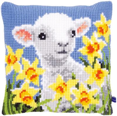 Kruissteekkussen kit Lam met narcissen 40 x 40 cm