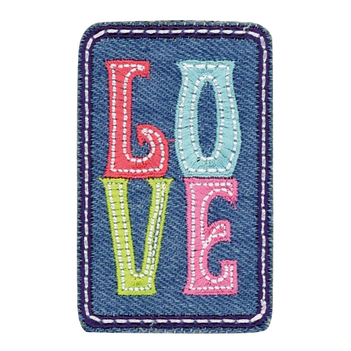 Applicatie Denim love 4.5x7cm