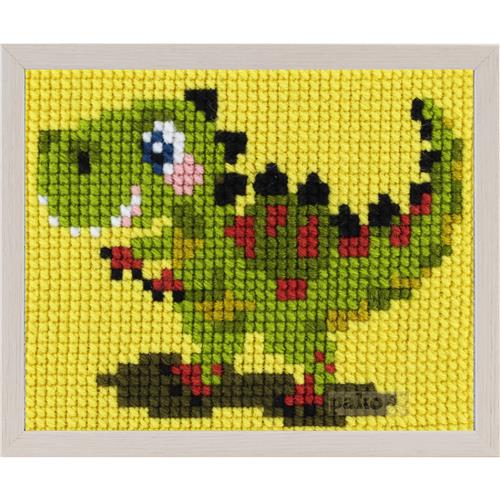 Pako kinderborduurpakket T-Rex voorbedrukt kruissteek 18 x 24 cm
