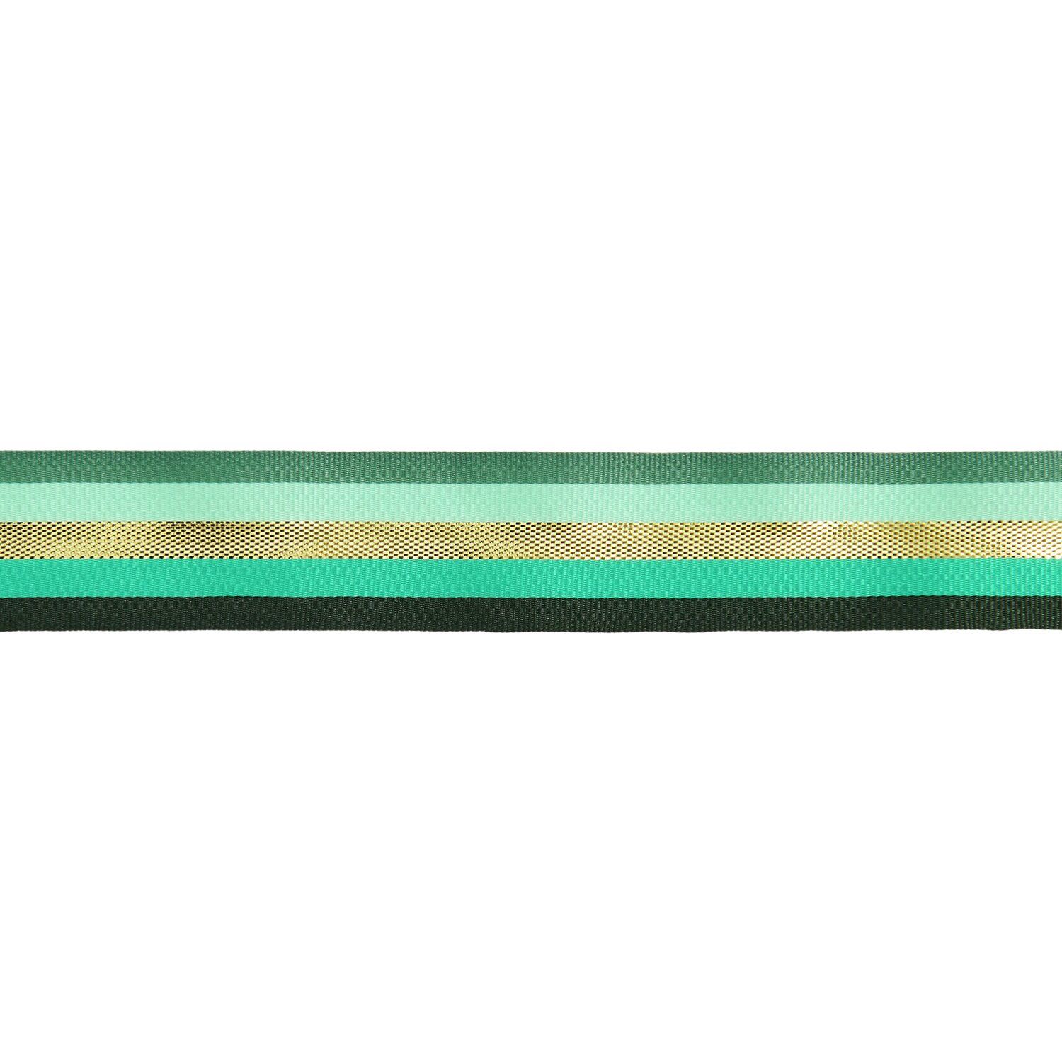 Paper Poetry geweven lint met meerdere strepen groen/goud 25 mm x 3 m