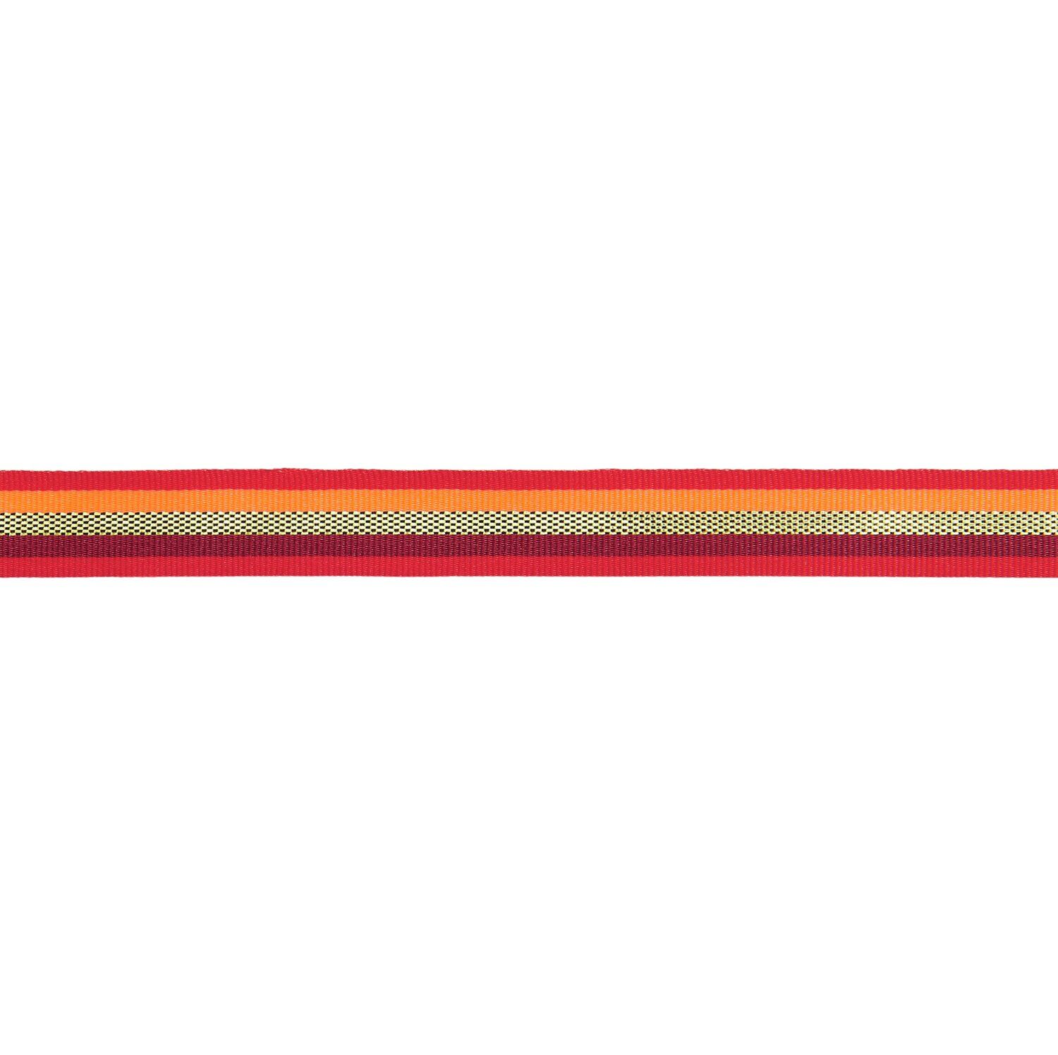 Geweven lint multi strepen rood/goud 13mm x 3m