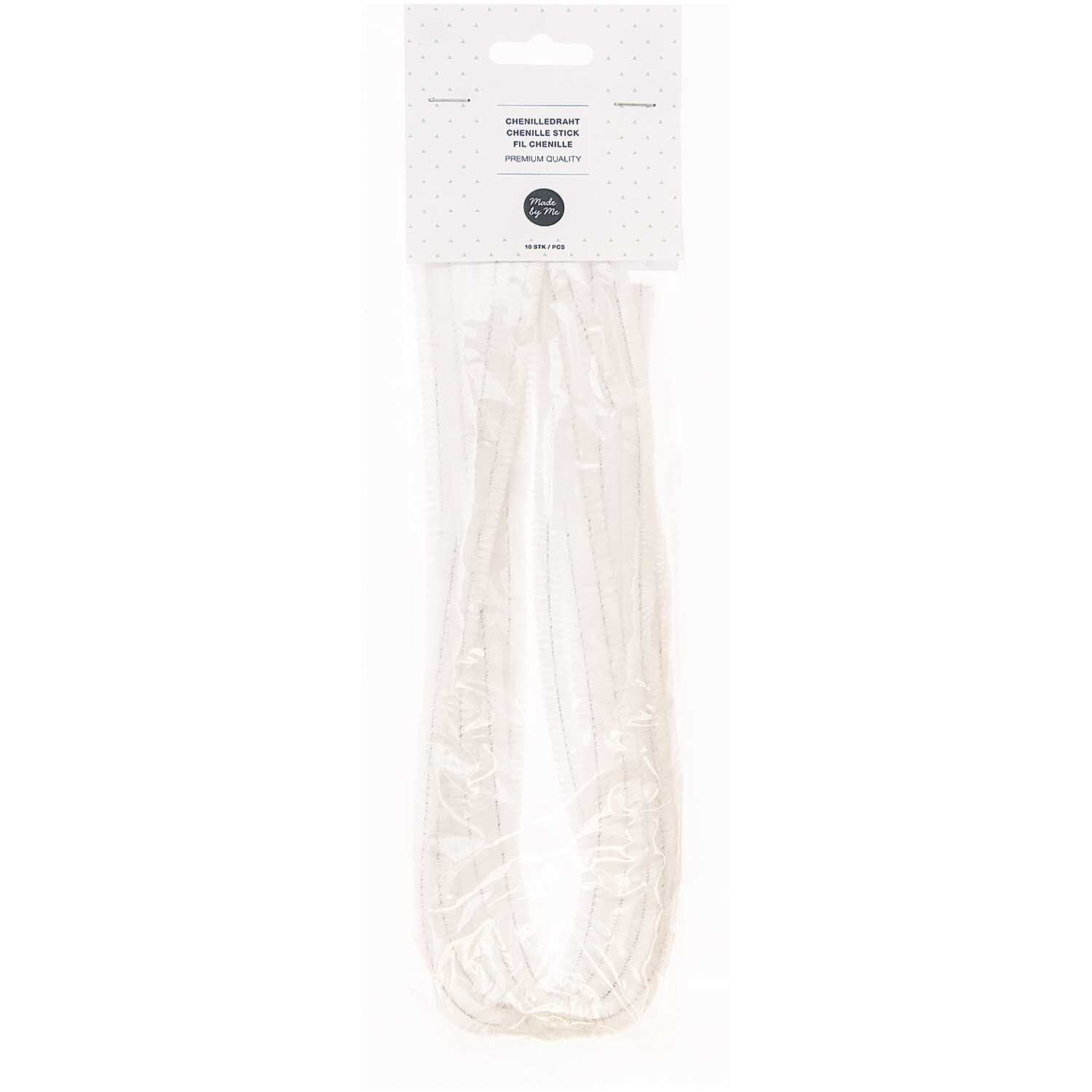 Chenille draad 50 cm 9mm Wit 10 stuks