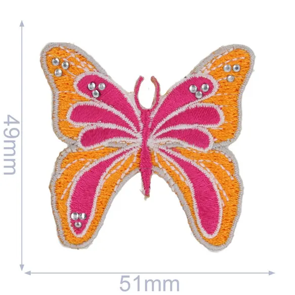 10230593-1 HKM Applicatie vlinder 51x49mm oranje-roze