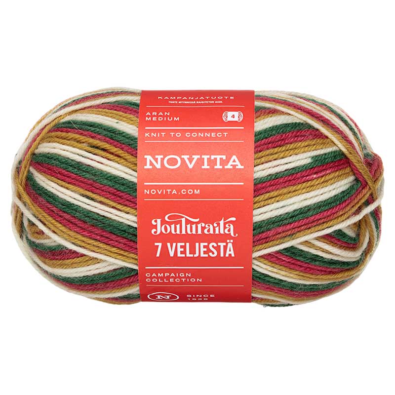 Novita 7 Veljestä 7 Brothers Jouluraita 150 gram kleur 976 kerststrik