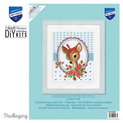 Vervaco borduurpakket Bambi met rozen en strikje 19 x 24 cm