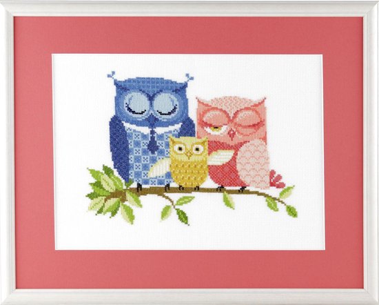 Borduurpakket Pako telpatroon Familie Uil 44 x 37 cm