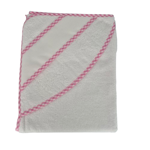 Te borduren Babycape met capuchon kleur 272 wit met rose rand BA84