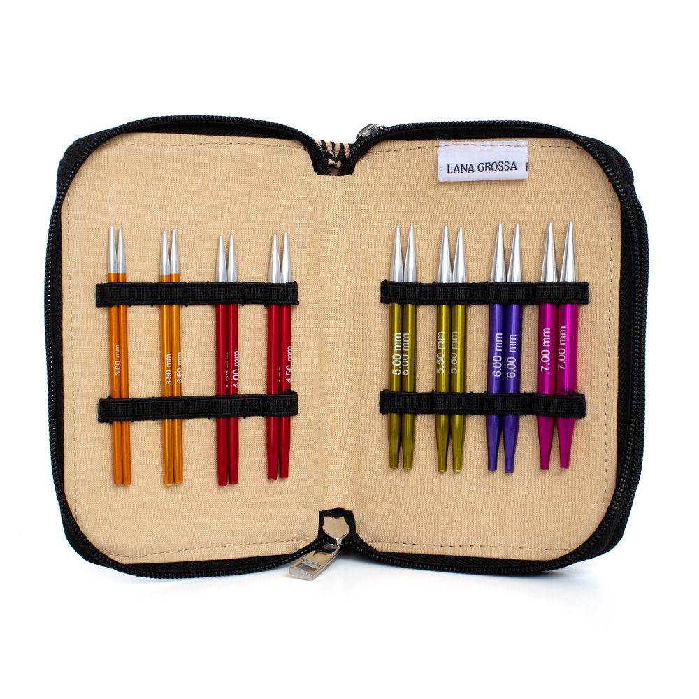 Lana Grossa rondbreinaalden set Aluminium Rainbow kort