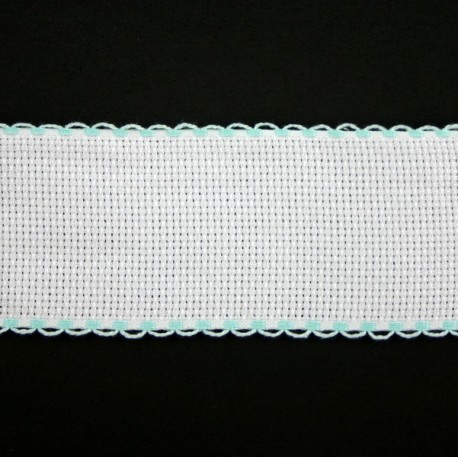 Aidaband 5 cm wit rand blauw