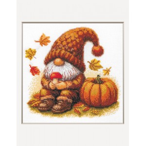 borduurpakket-harvest-gnome-aine Borduurpakket Harvest Gnome – Aine, kruissteek 20 x 20 cm - Afbeelding 1