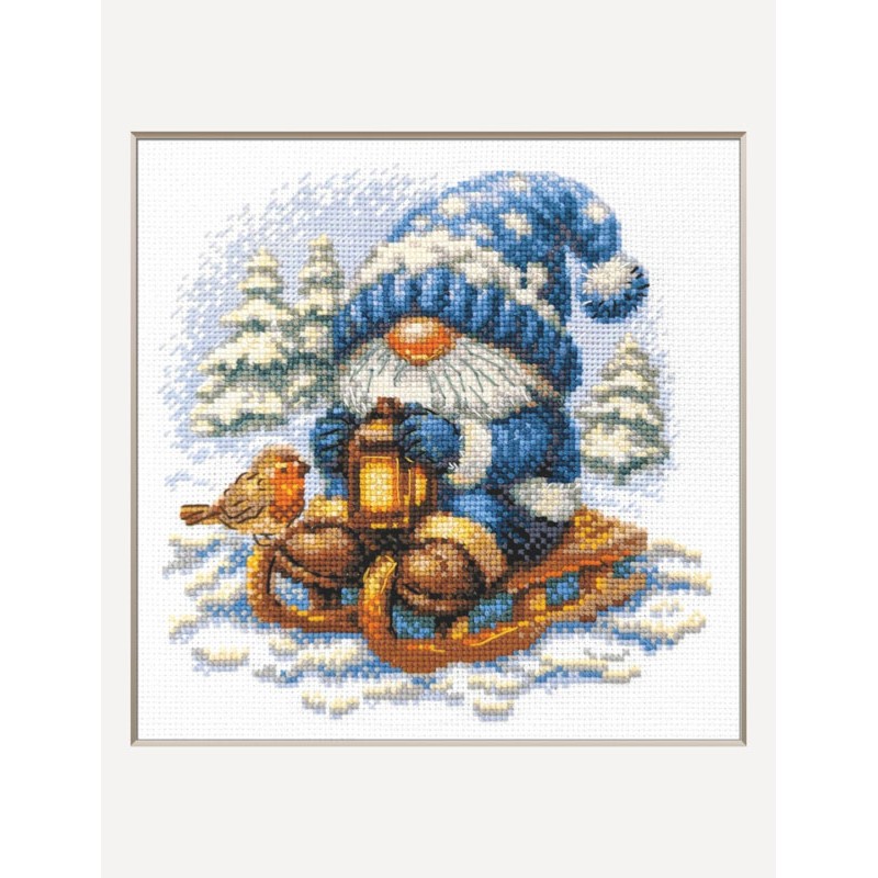 borduurpakket-snowy-gnome-aine (10) Borduurpakket Snowy Gnome – Aine, kruissteek 20 x 20 cm - Afbeelding 1